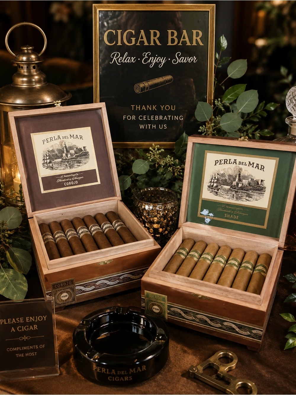 Perla del Mar Cigar Box Set – Brown & Tan great for cigar bar displays